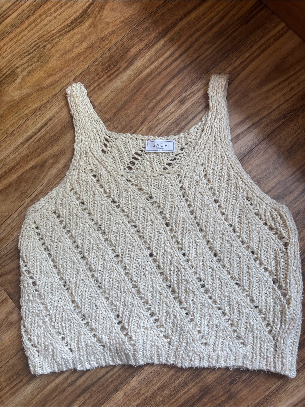 Sage Cream Crochet Knit Tank Top
